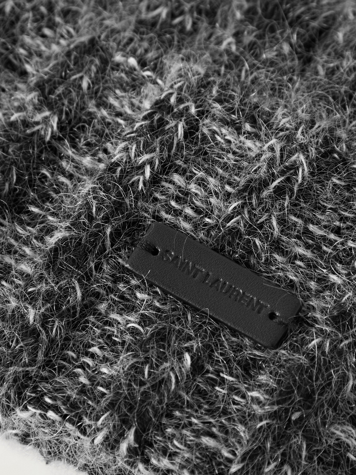 Shop Saint Laurent Logo-appliquéd Brushed Wool-blend Beanie In Gray