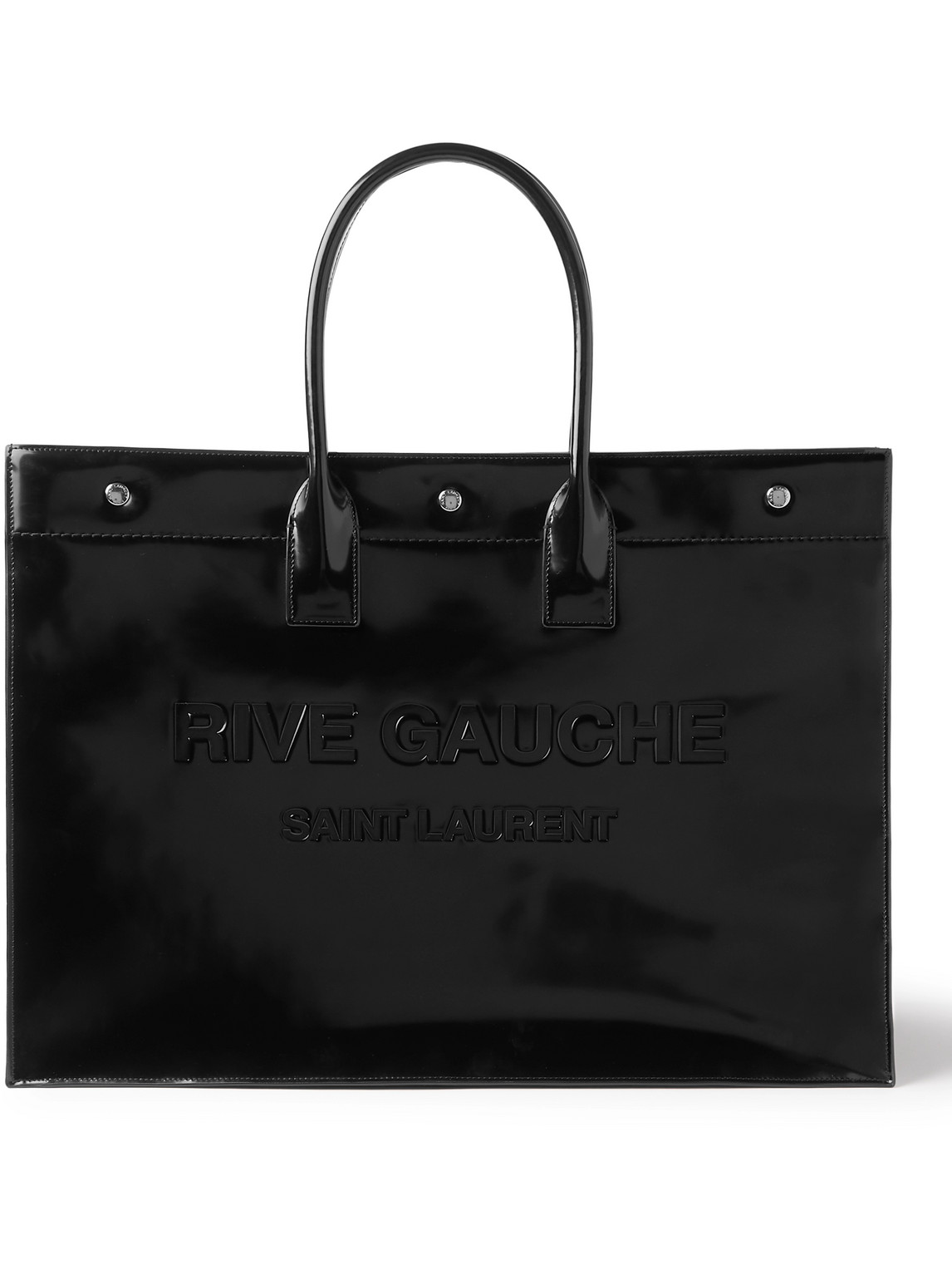 Rive Gauche Logo-Embossed Glossed-Leather Tote Bag