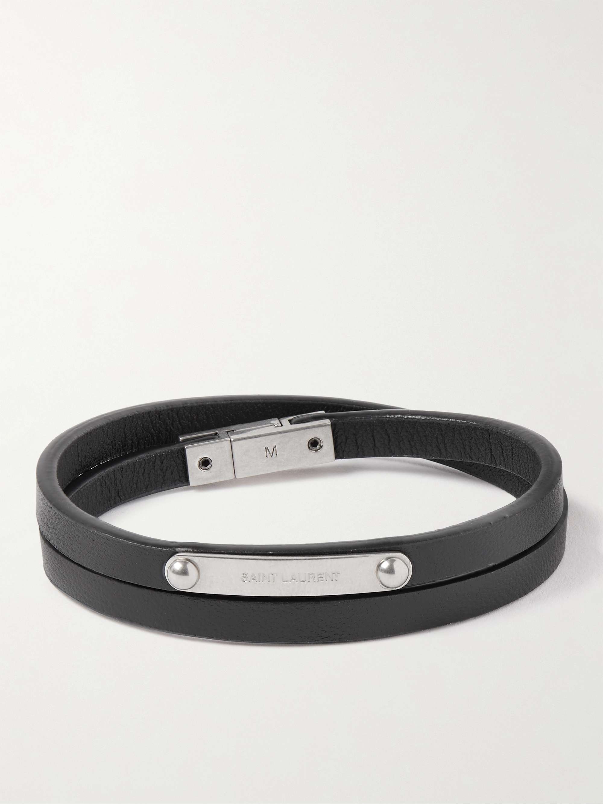 GUCCI Silver-Tone and Leather Bracelet for Men