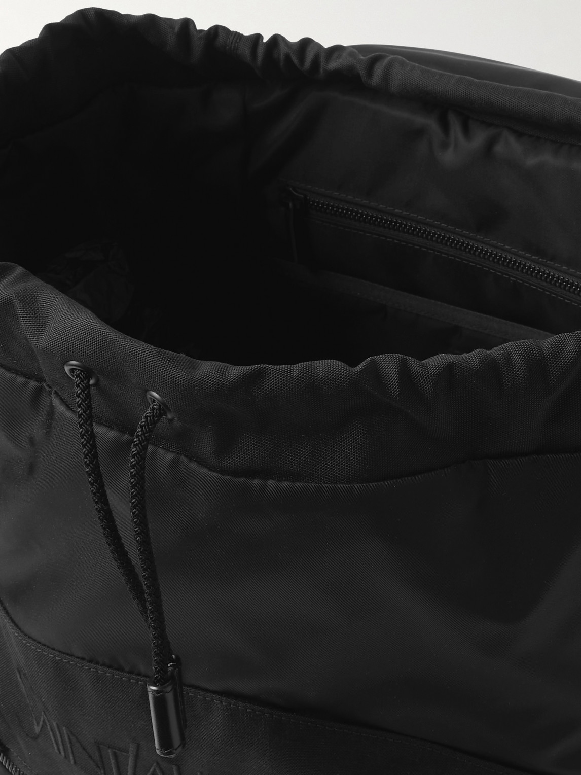 Shop Saint Laurent Logo-embroidered Leather-trimmed Shell Backpack In Black