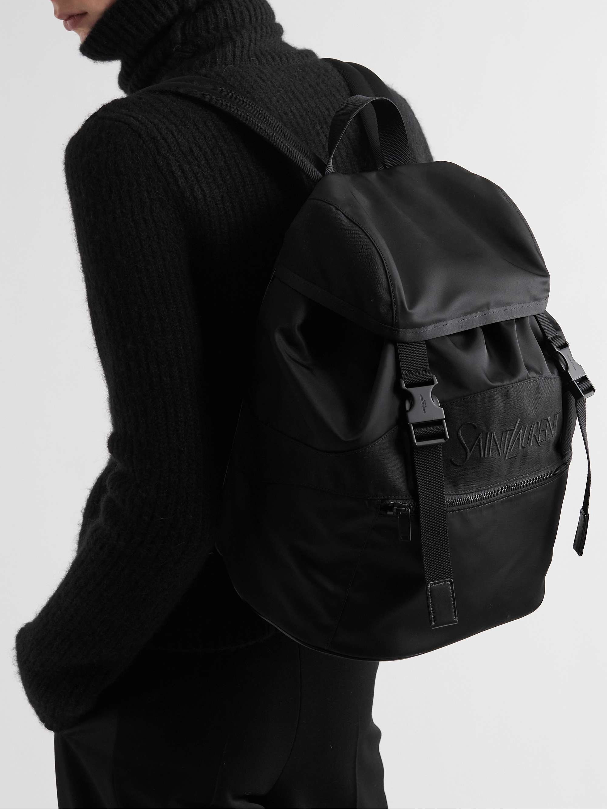 Saint Laurent Brand-embroidered Shell Backpack in Black for Men