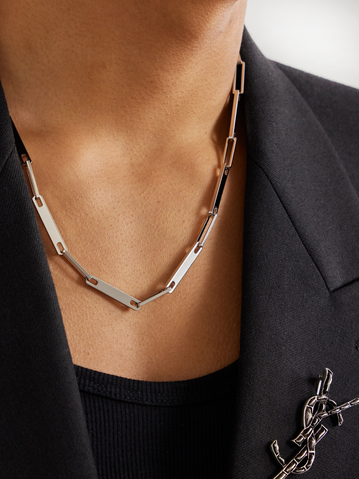 Shop Saint Laurent Silver-tone Chain Necklace