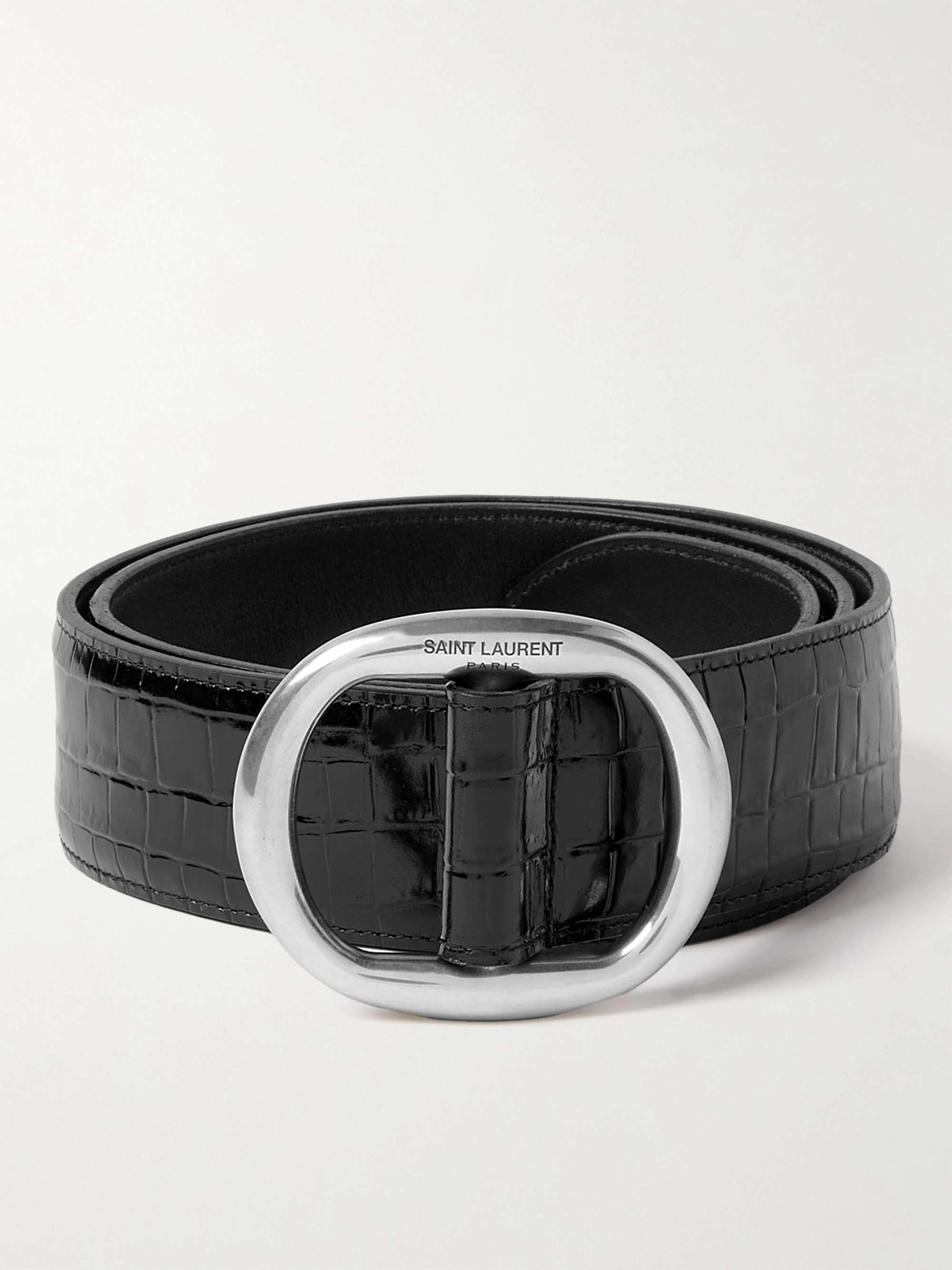 Saint Laurent Black Leather YSL Logo Buckle Belt 85 CM Saint Laurent Paris