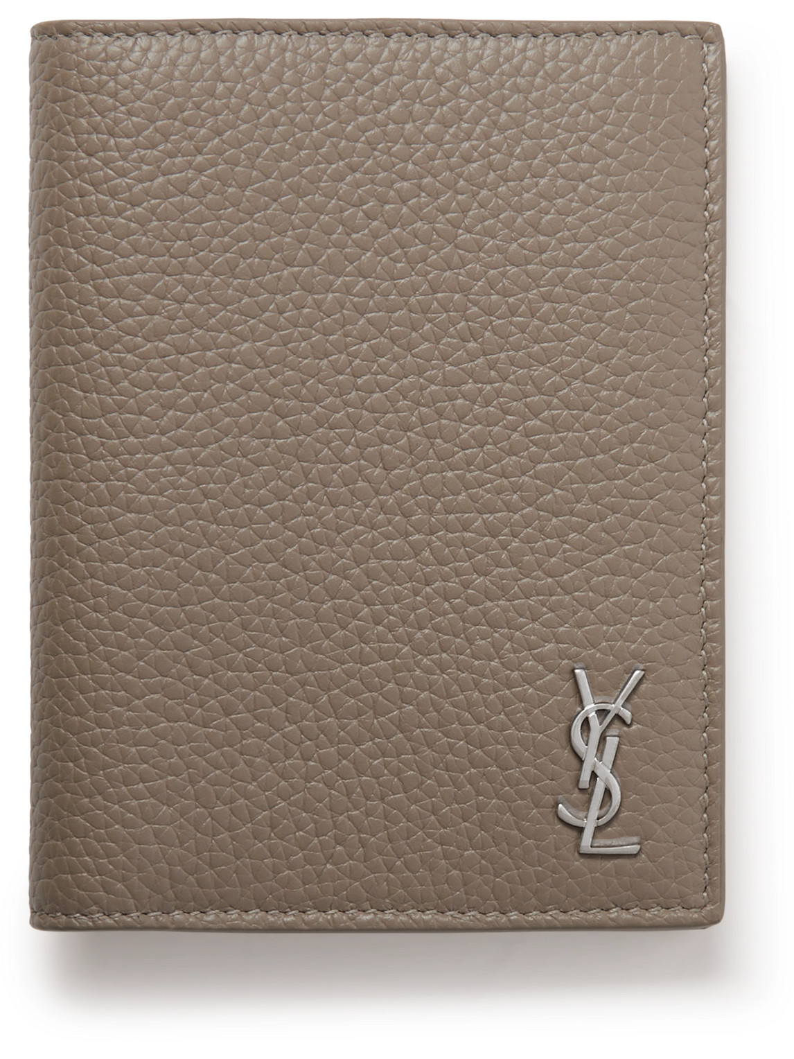 Saint Laurent Logo-appliquéd Pebble-grain Leather Bifold Wallet In Neutrals