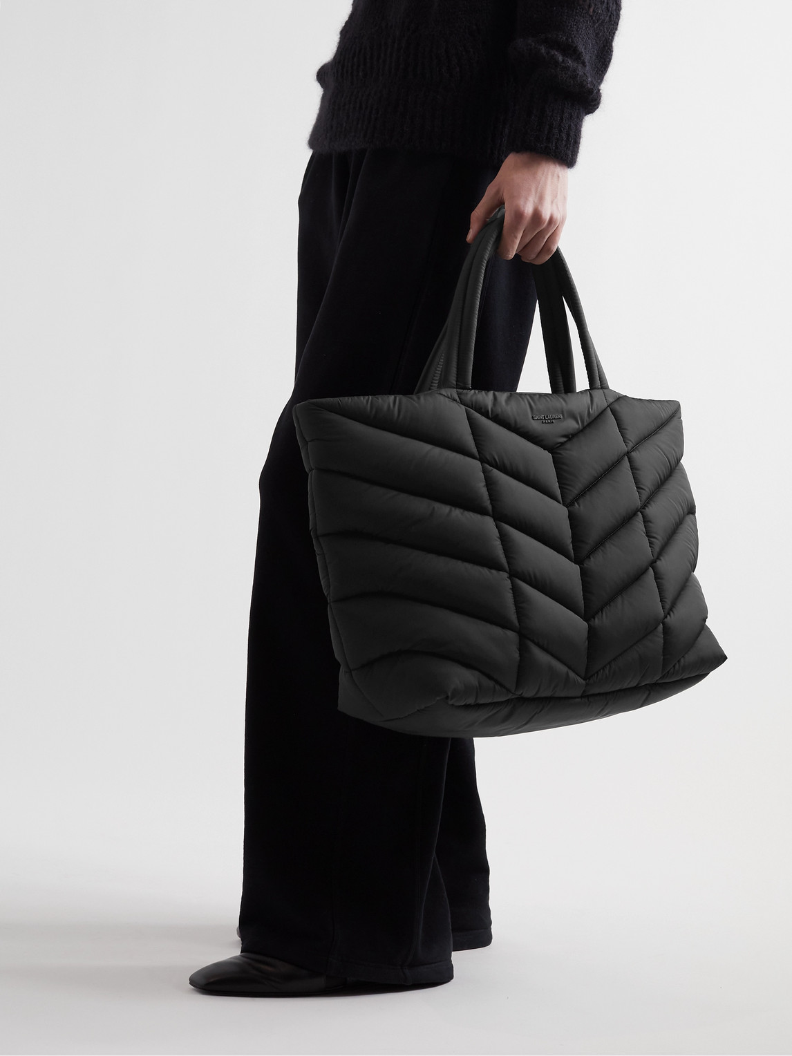 Shop Saint Laurent Padded Quilted Econyl® Tote Bag In Black