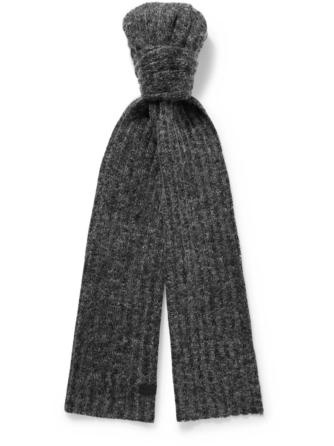 Saint Laurent Ribbed Wool-blend Scarf In Gray