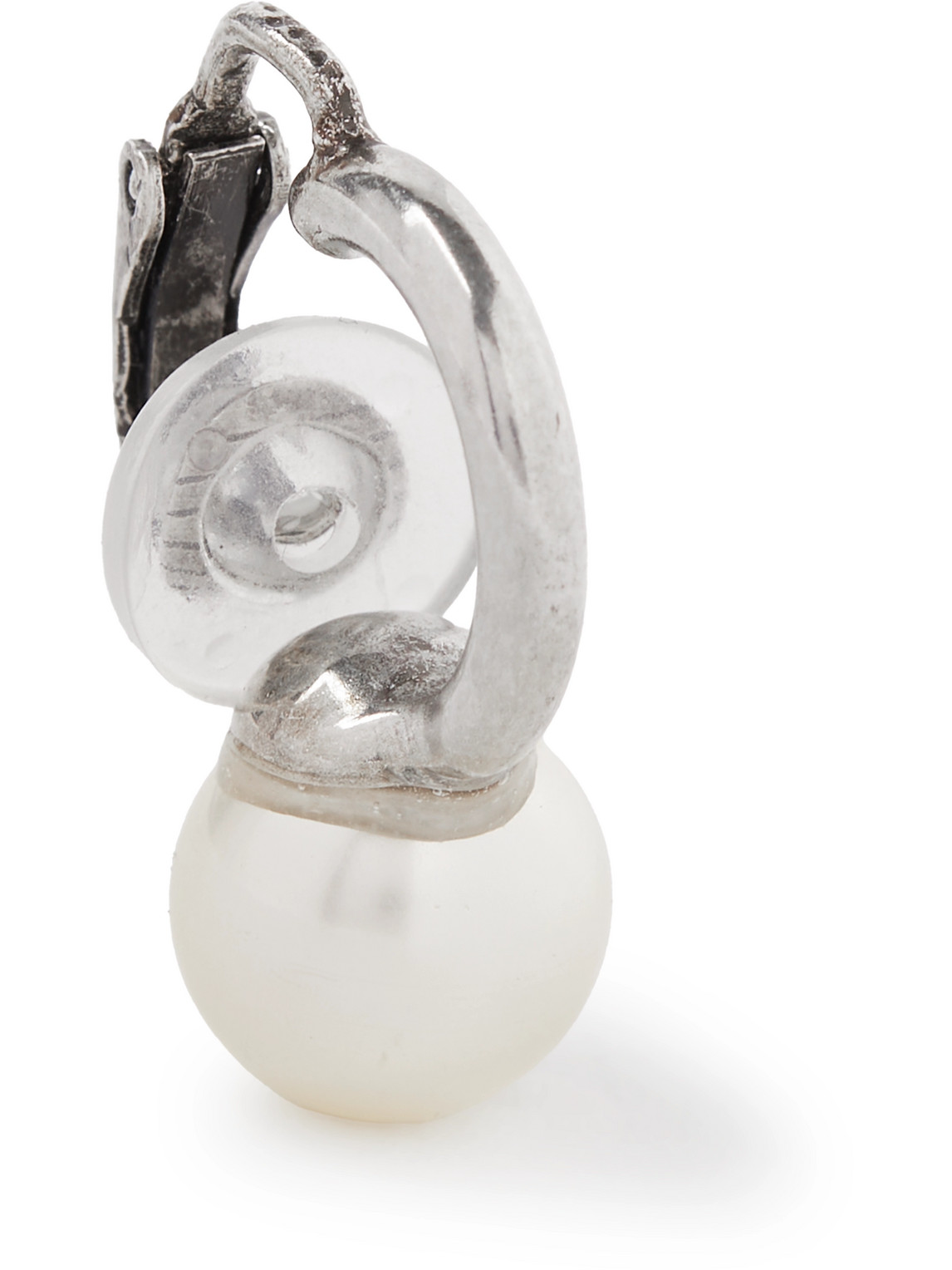 SAINT LAURENT Burnished Silver-Tone and Faux Pearl Clip Earring