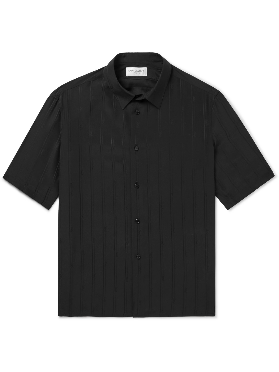 Saint Laurent Logo-jacquard Silk Shirt In Black