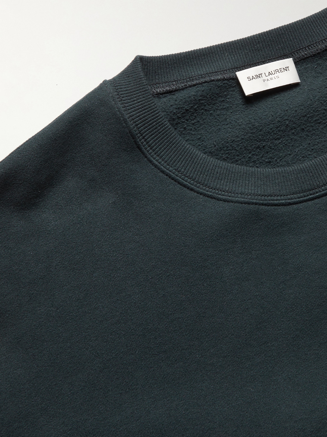 Shop Saint Laurent Logo-embroidered Cotton-jersey Sweatshirt In Blue