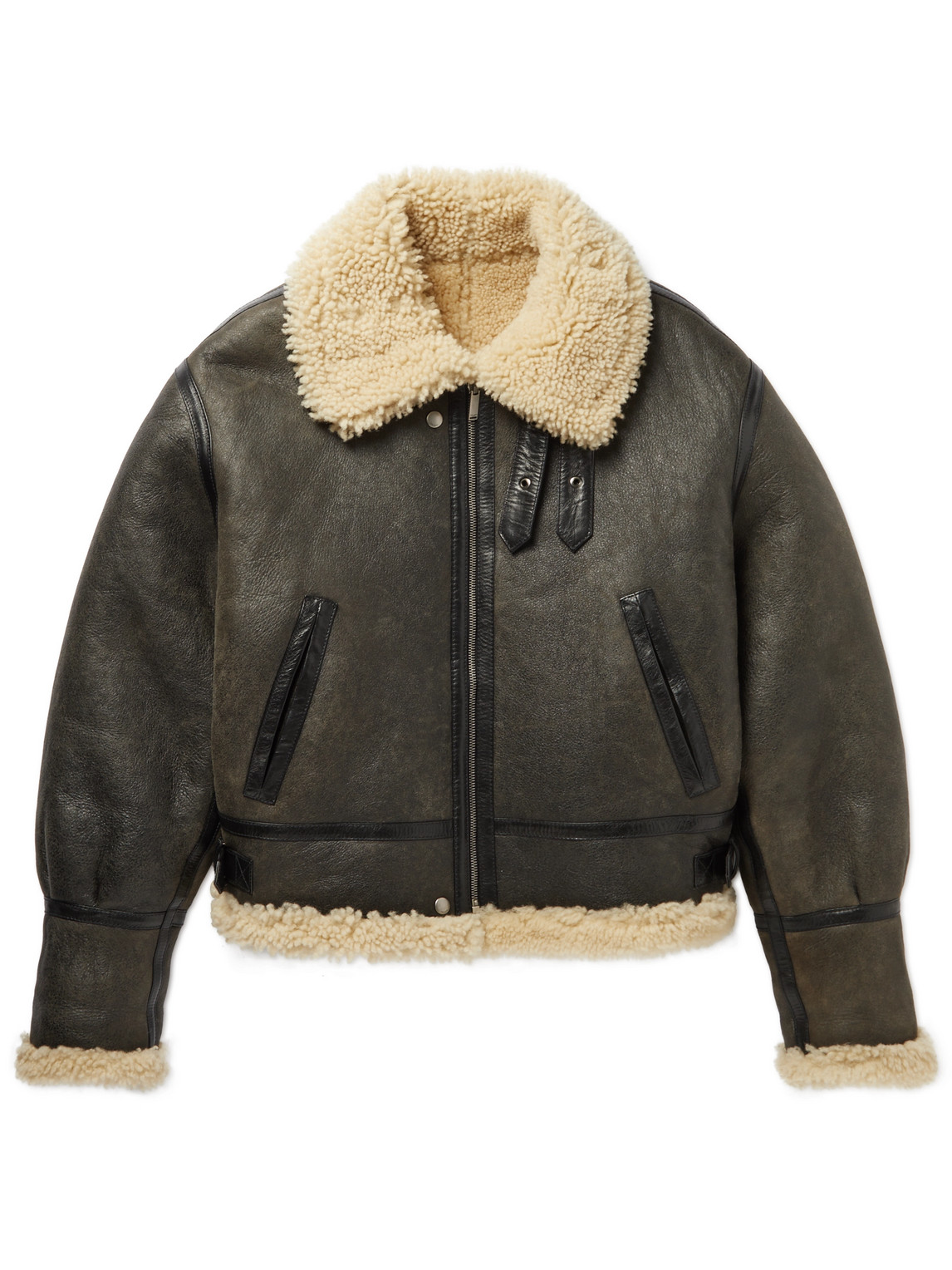 Reversible Leather-Trimmed Shearling Bomber Jacket