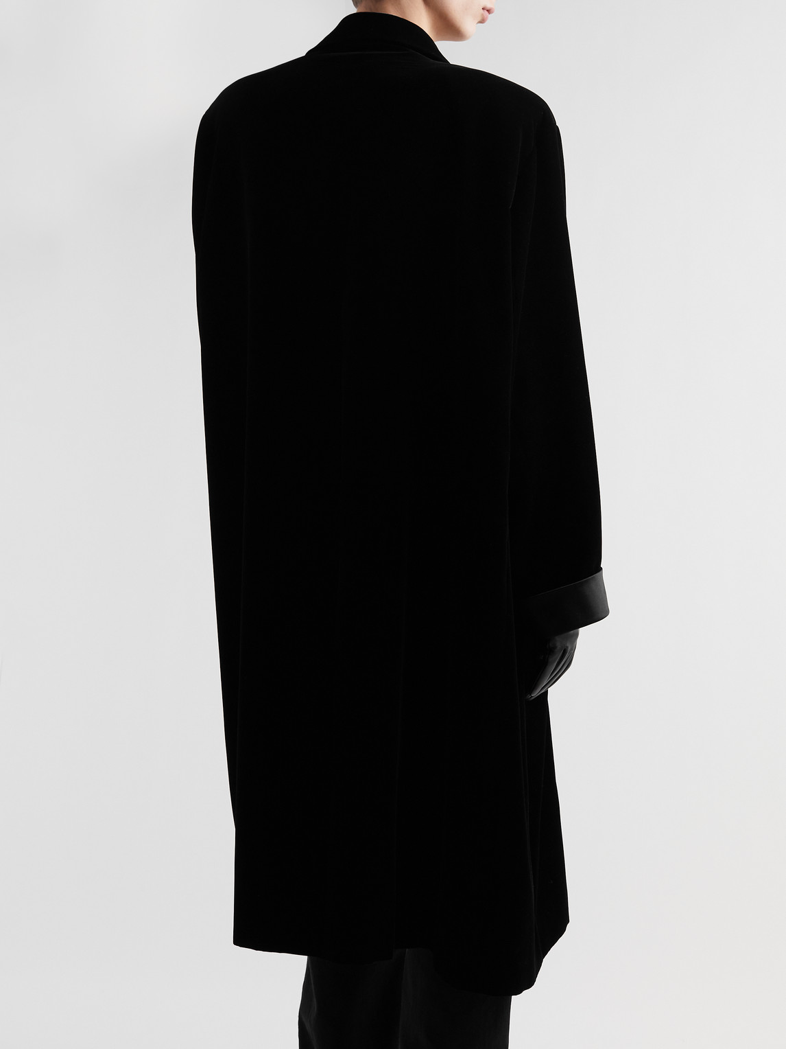 Shop Saint Laurent Manteau Oversized Satin-trimmed Velvet Coat In Black