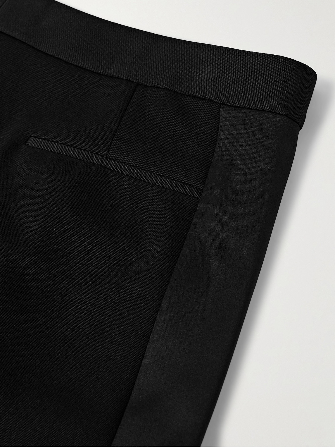 Shop Saint Laurent Wide-leg Pleated Panelled Wool-twill And Satin Tuxedo Trousers In Black