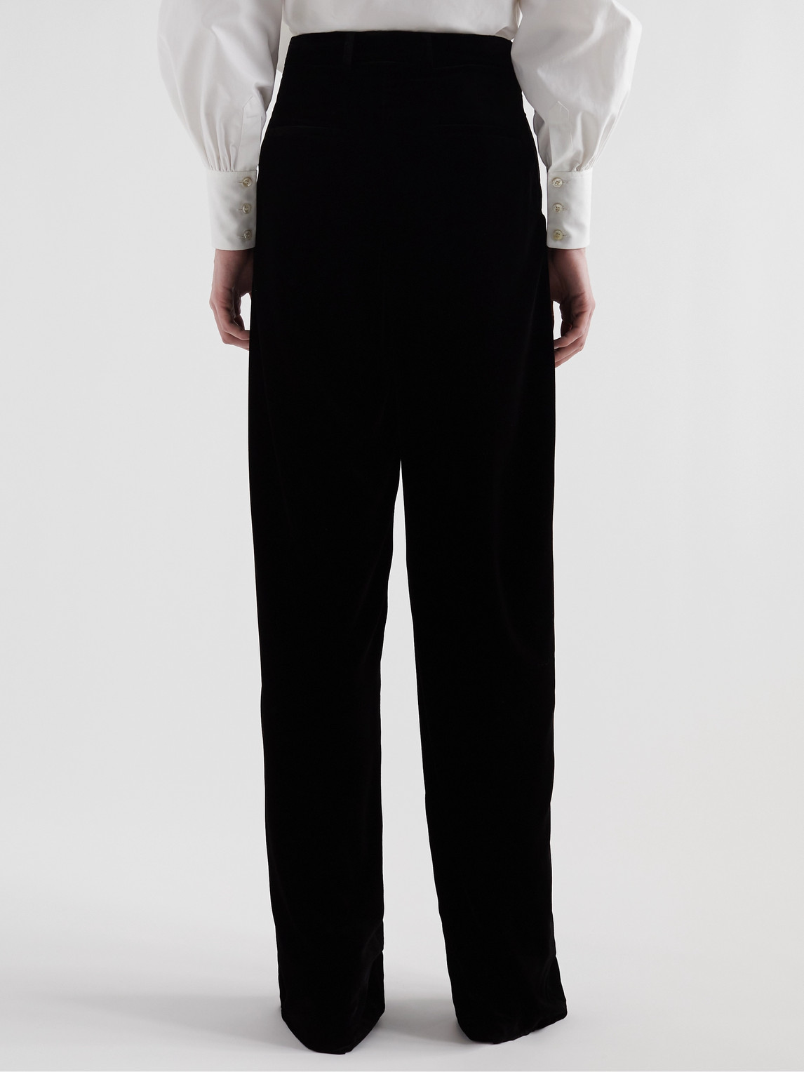 Shop Saint Laurent Wide-leg Velour Trousers In Black