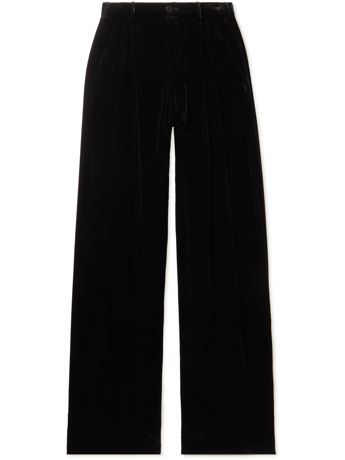 Saint Laurent Wide-leg Velour Trousers In Black