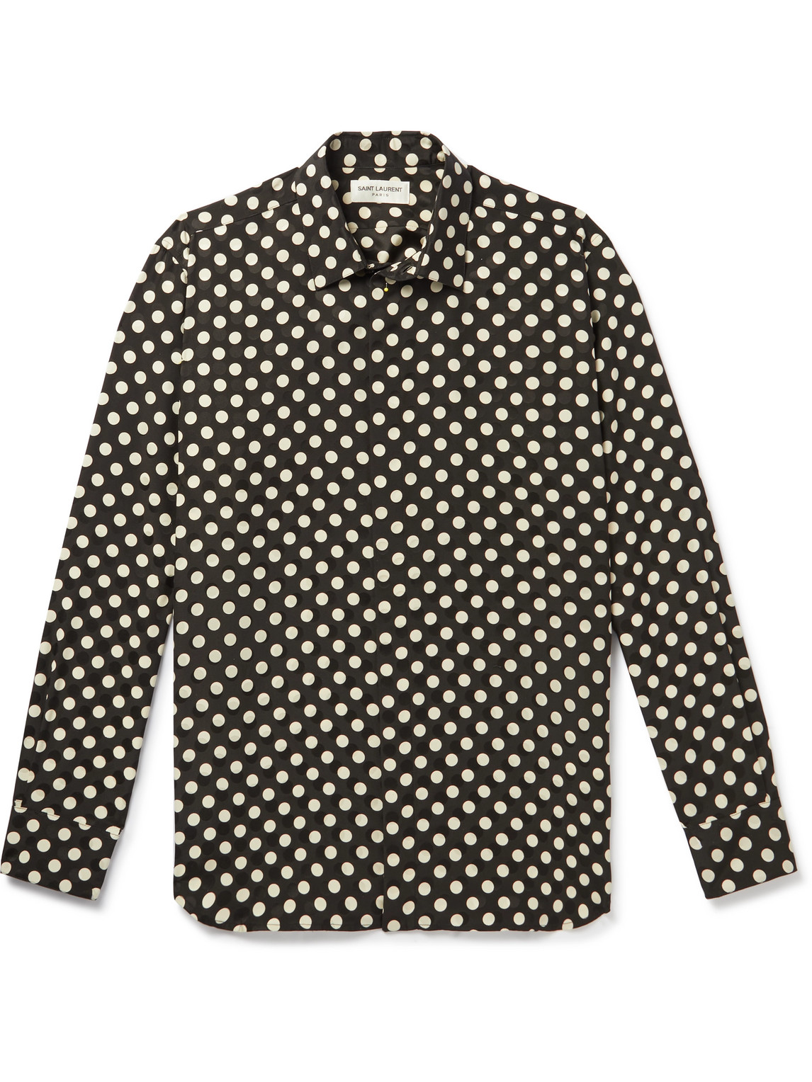 Shop Saint Laurent Polka-dot Silk-jacquard Shirt In Black