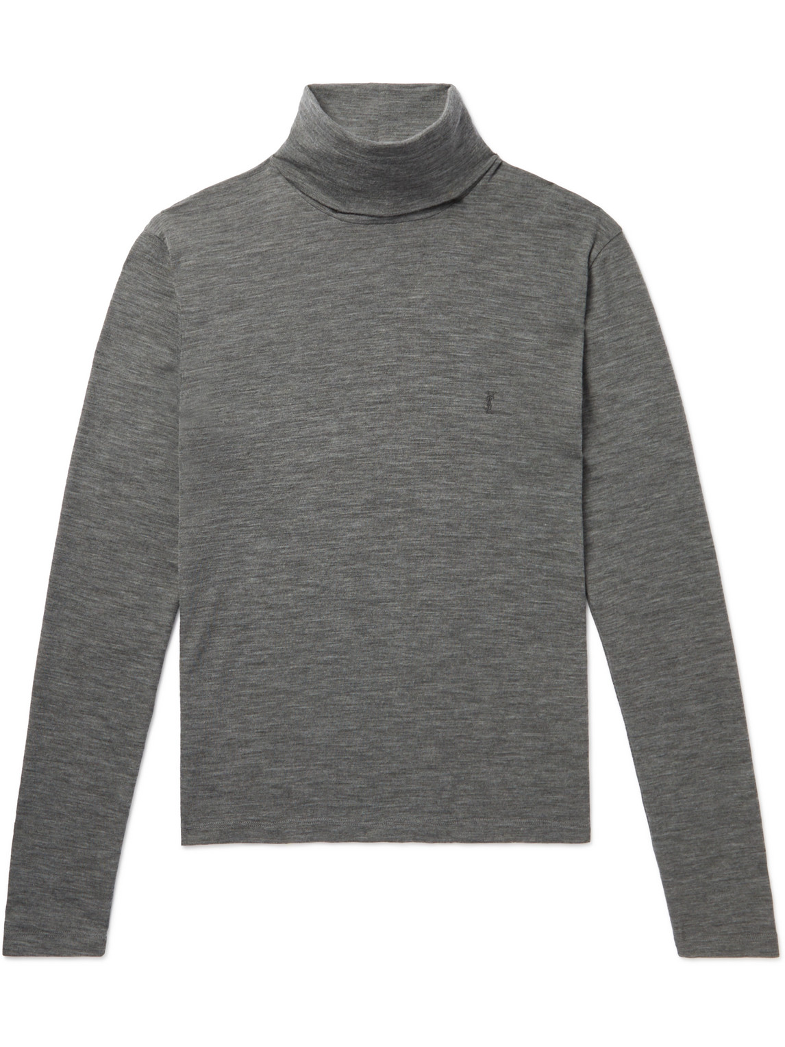 SAINT LAURENT Slim-Fit Logo-Embroidered Wool-Blend Rollneck Sweater