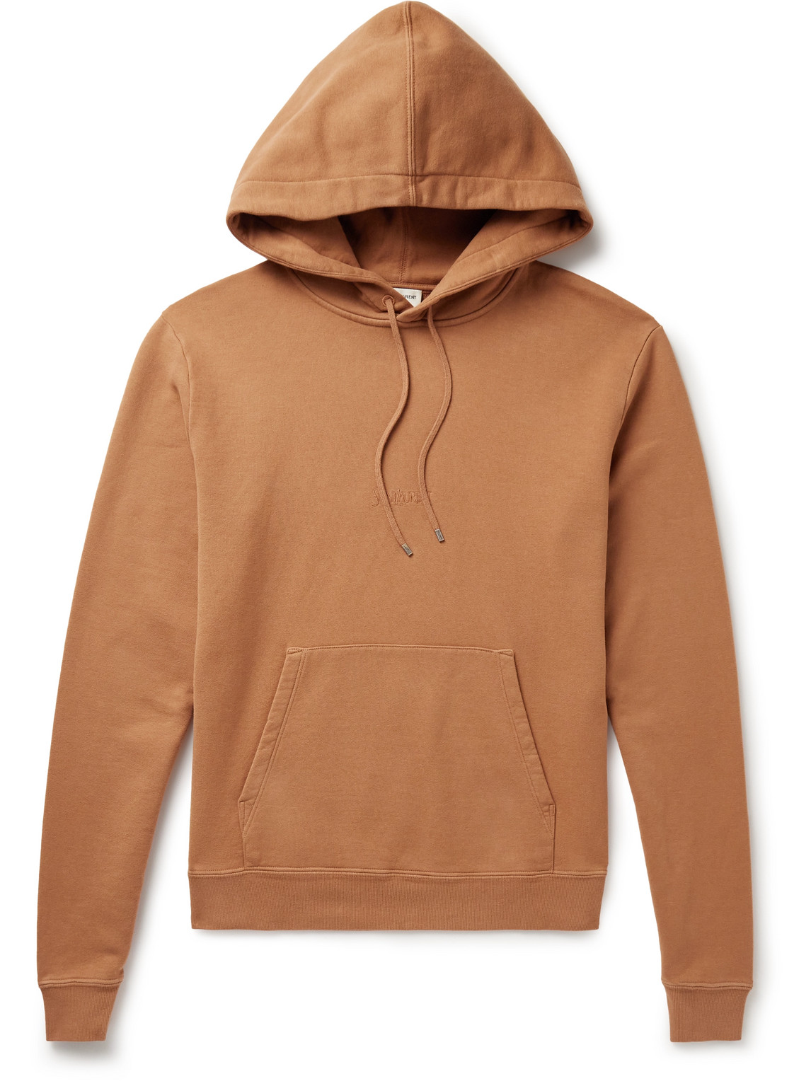 Shop Saint Laurent Slim-fit Logo-embroidered Cotton-jersey Hoodie In Brown
