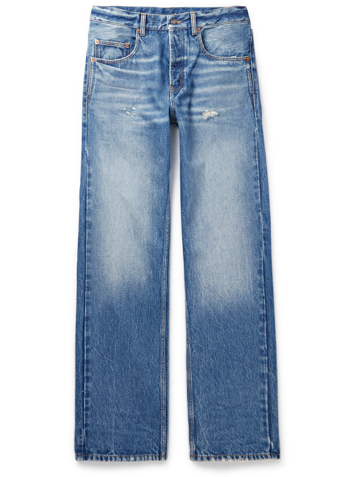 Saint Laurent Straight-leg Distressed Jeans In Blue