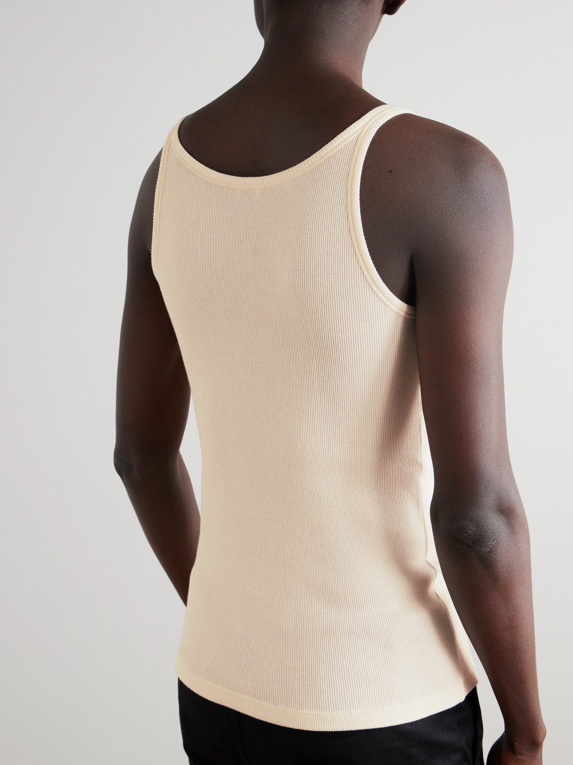 Shop Saint Laurent Slim-fit Logo-embroidered Ribbed Cotton-jersey Tank Top In Neutrals