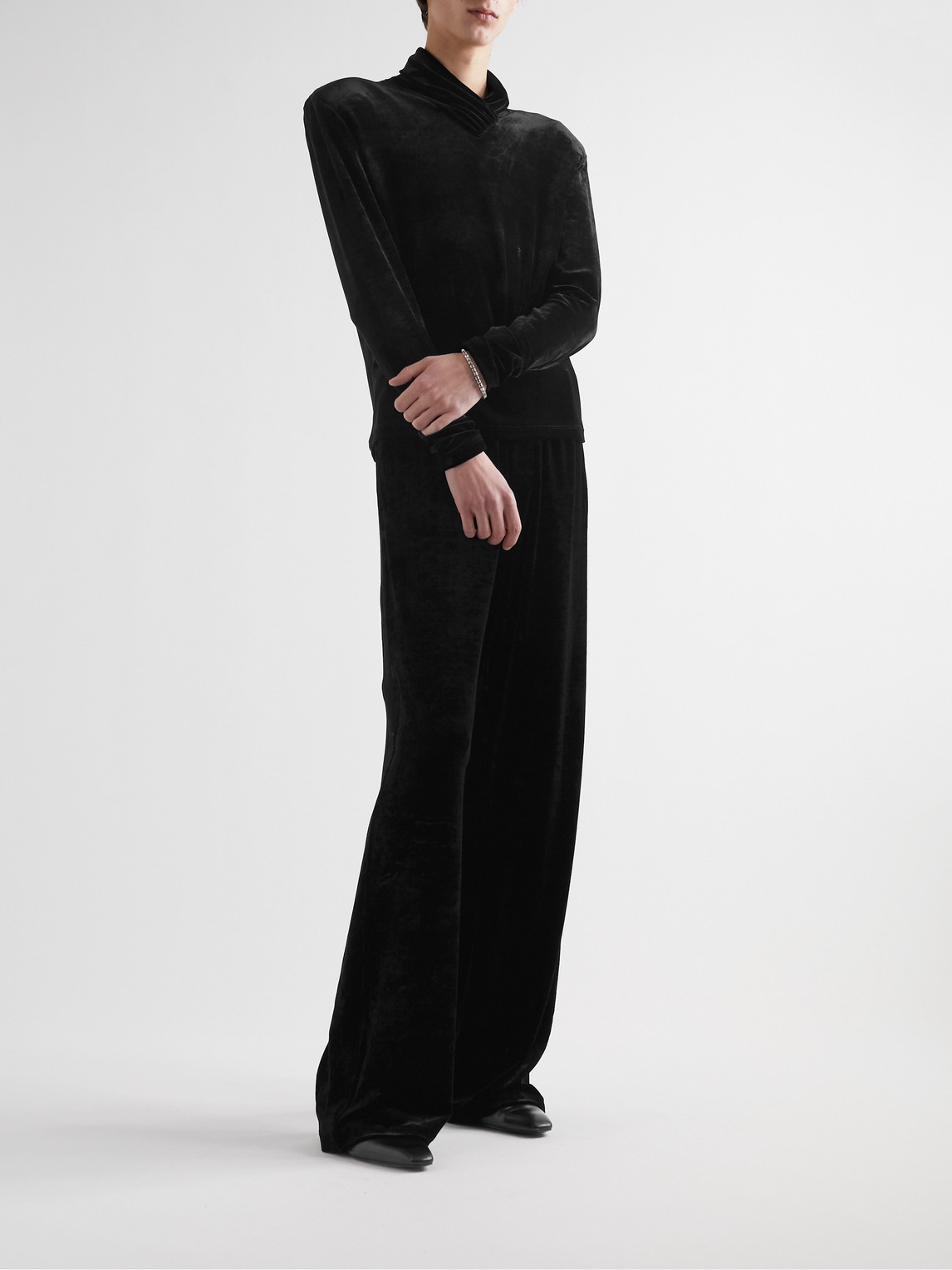 Shop Saint Laurent Shawl-collar Velvet Top In Black