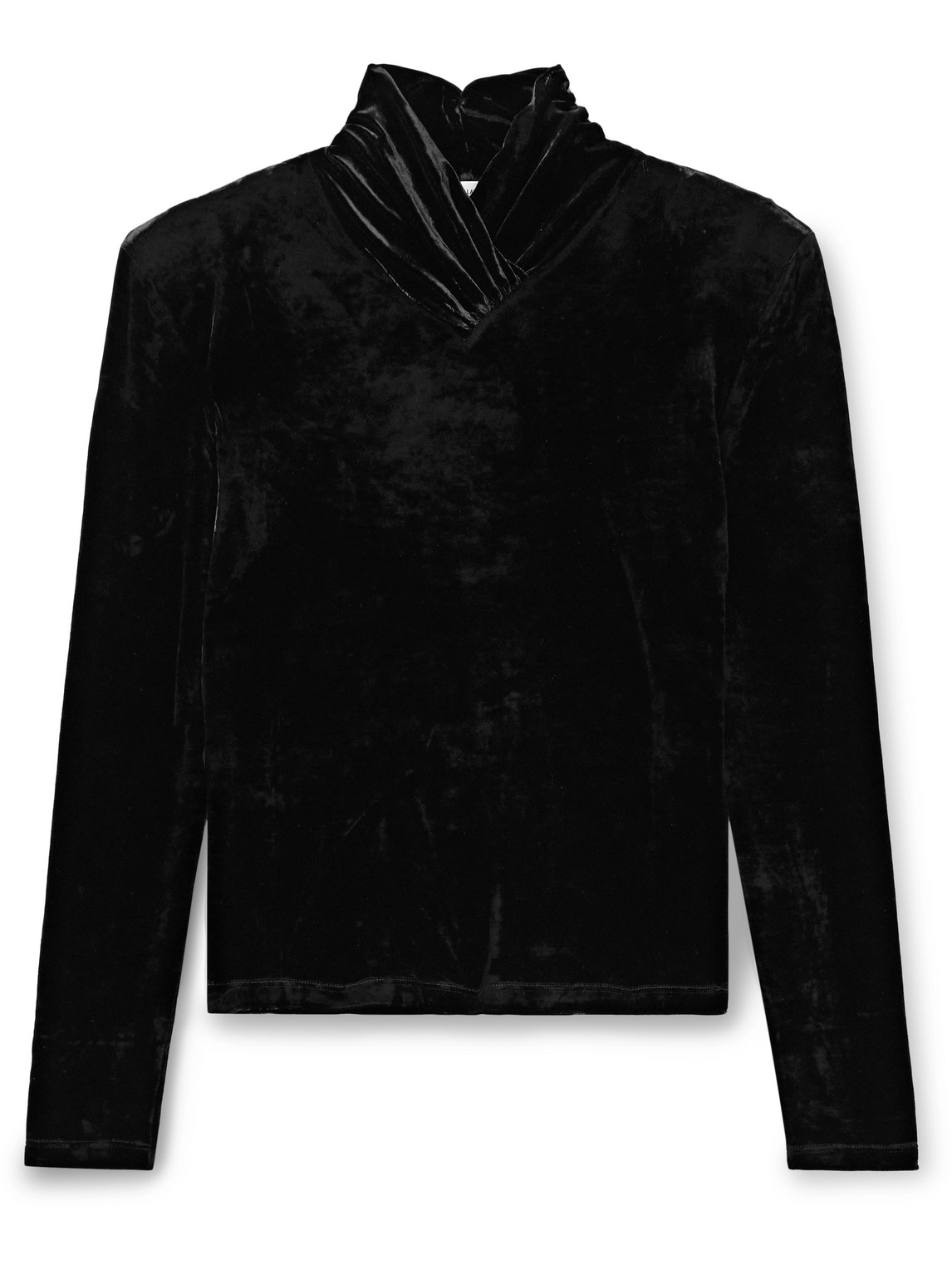 Saint Laurent Shawl-collar Velvet Top In Black