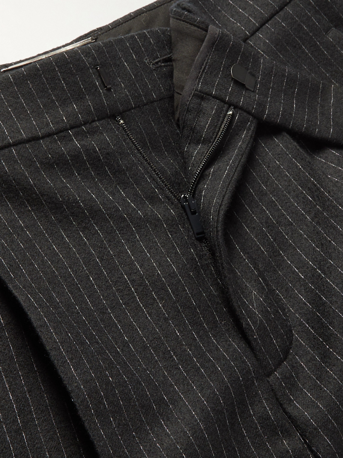 Shop Saint Laurent Straight-leg Pinstriped Wool And Cotton-blend Flannel Trousers In Black