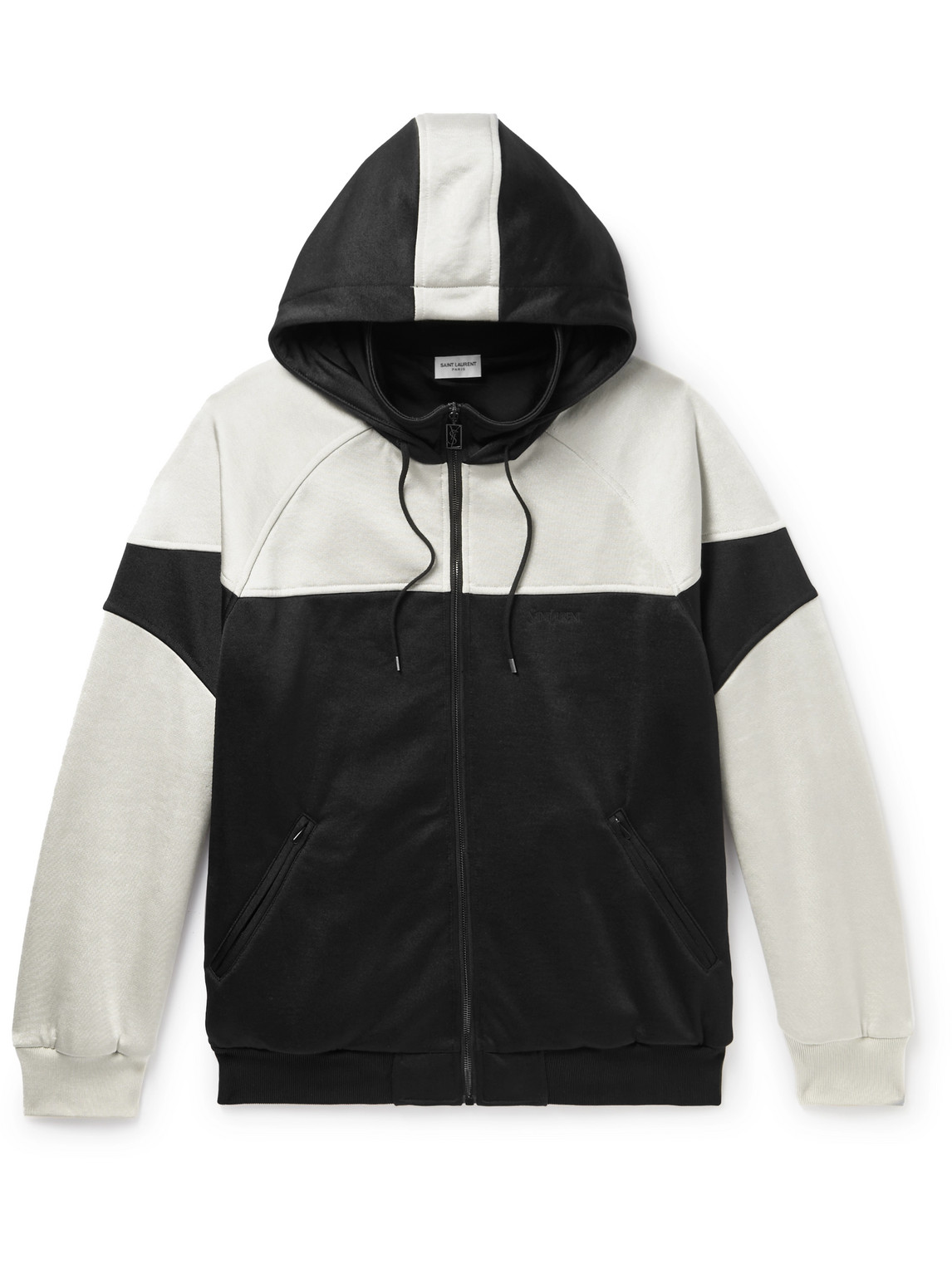 Shop Saint Laurent Logo-embroidered Colour-block Jersey Zip-up Hoodie In Unknown