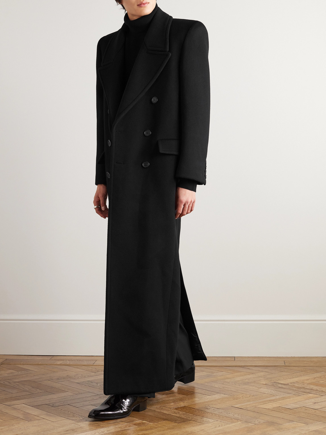Shop Saint Laurent Double-breasted Wool Coat In Black