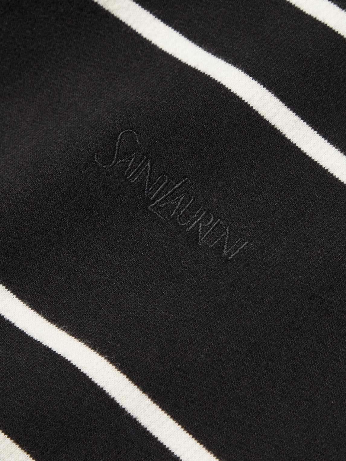 Shop Saint Laurent Slim-fit Logo-embroidered Striped Cotton-jersey Hoodie In Black