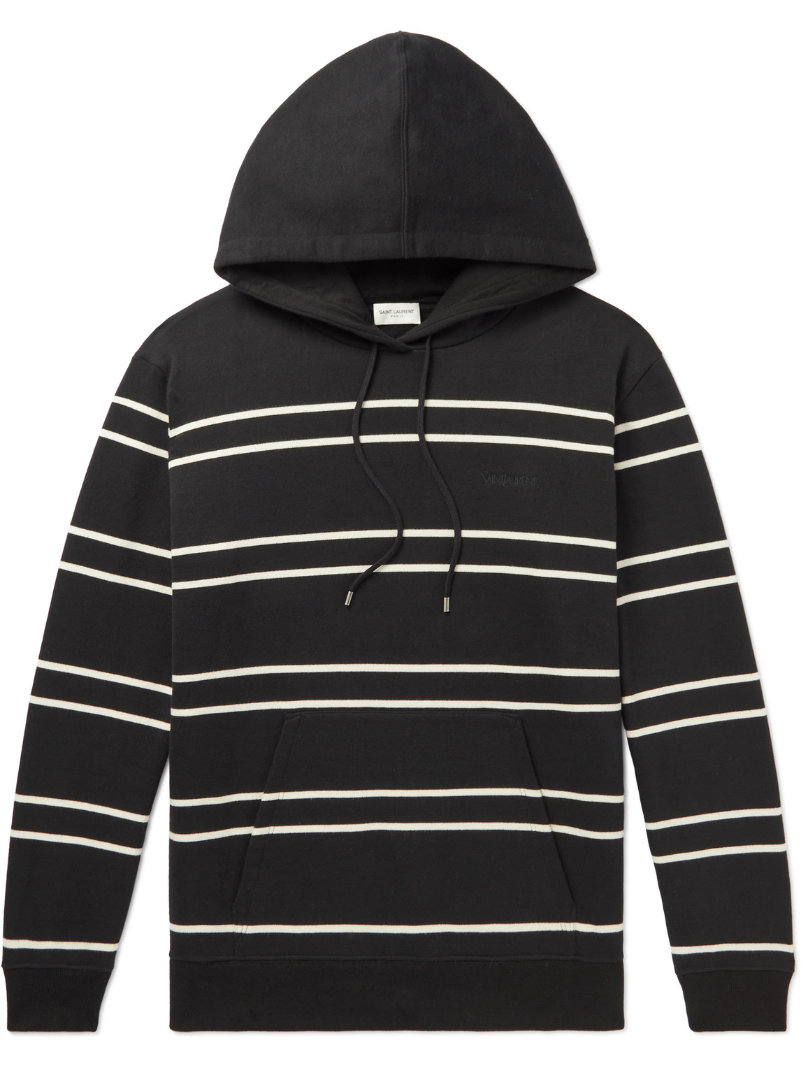 Slim-Fit Logo-Embroidered Striped Cotton-Jersey Hoodie