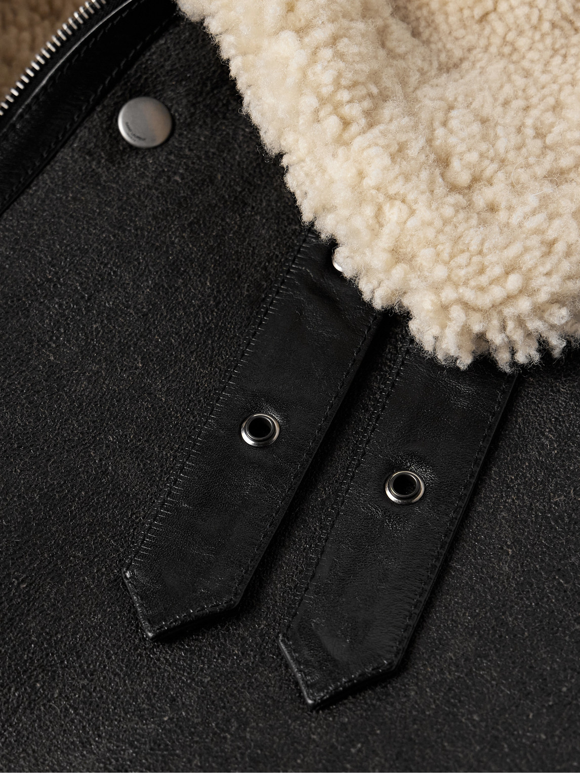 Shop Saint Laurent Reversible Leather-trimmed Shearling Flight Jacket In Black