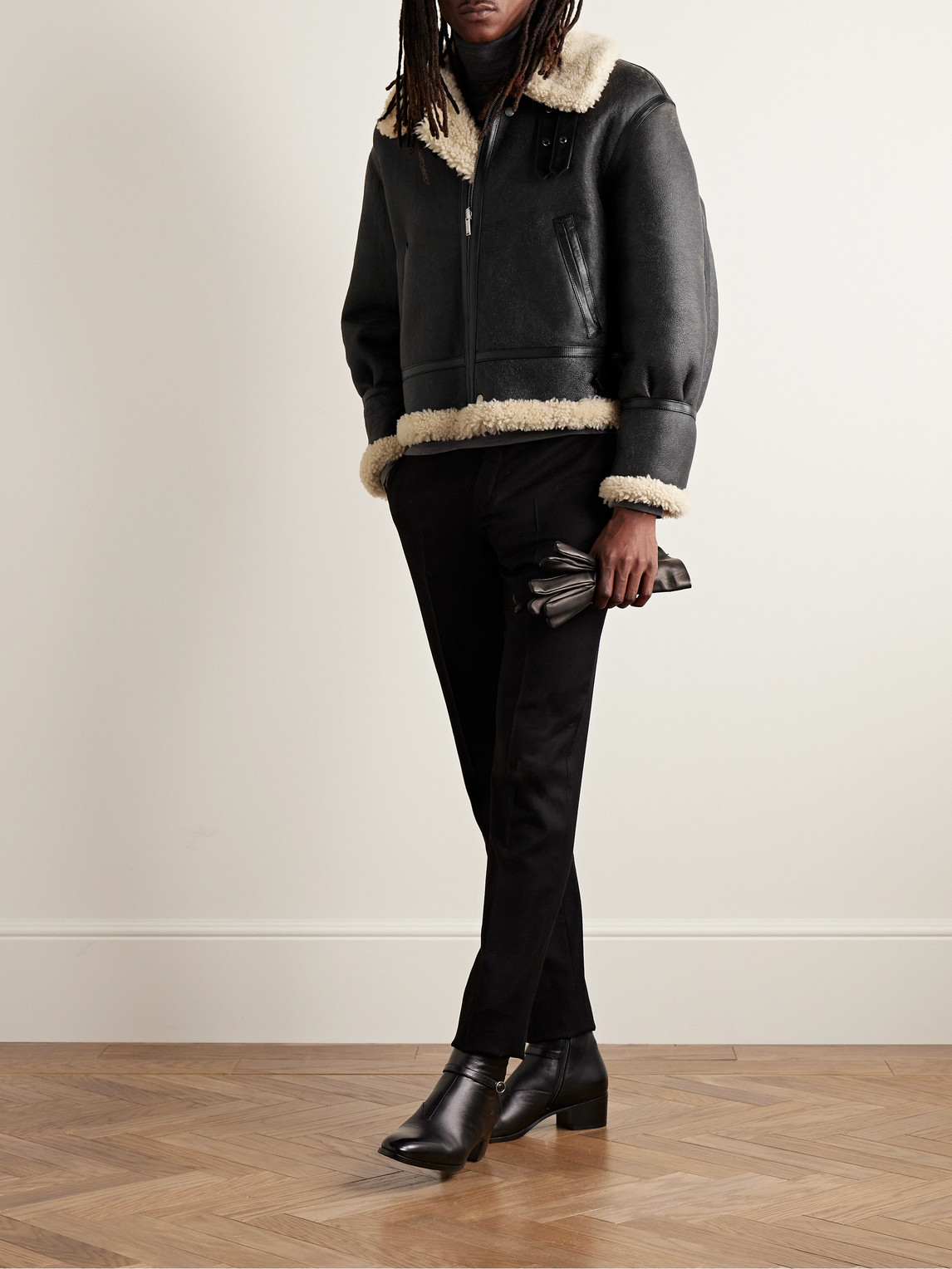 Shop Saint Laurent Reversible Leather-trimmed Shearling Flight Jacket In Black