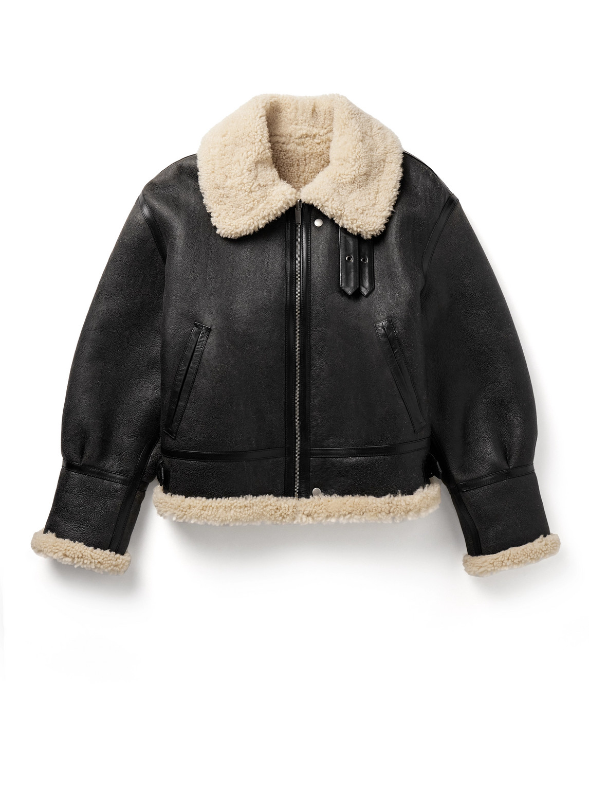 Saint Laurent Reversible Leather-trimmed Shearling Flight Jacket In Black