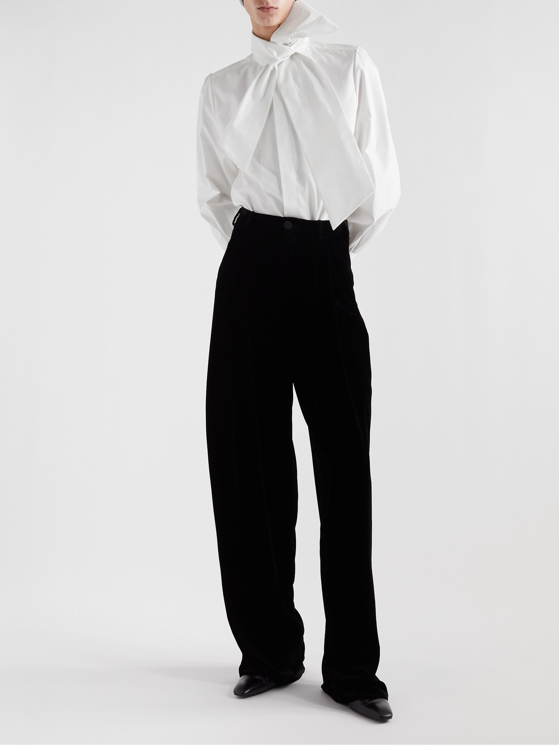 Shop Saint Laurent Tie-detailed Cotton-twill Shirt In White