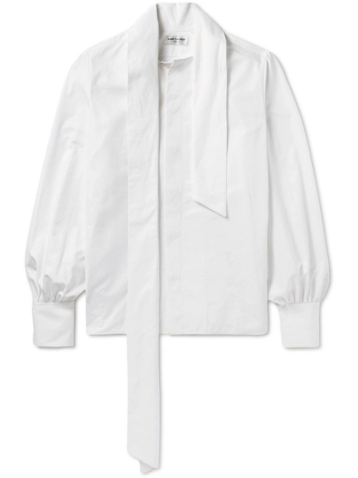 Shop Saint Laurent Tie-detailed Cotton-twill Shirt In White