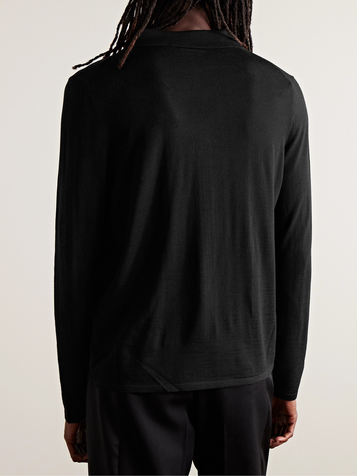 Shop Saint Laurent Logo-embroidered Wool Polo Shirt In Black