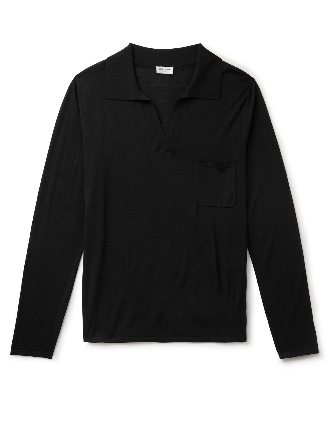 Shop Saint Laurent Logo-embroidered Wool Polo Shirt In Black