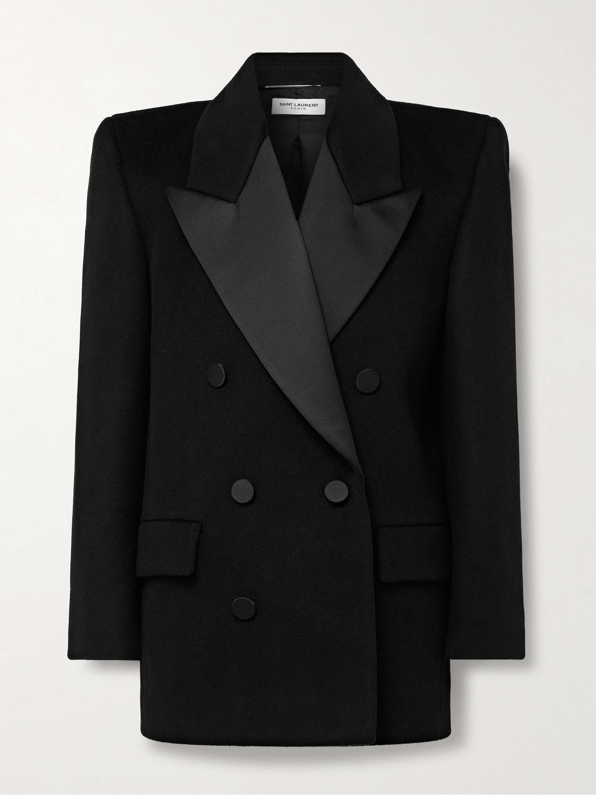 SAINT LAURENT Double-Breasted Satin-Trimmed Wool Coat for Men | MR PORTER