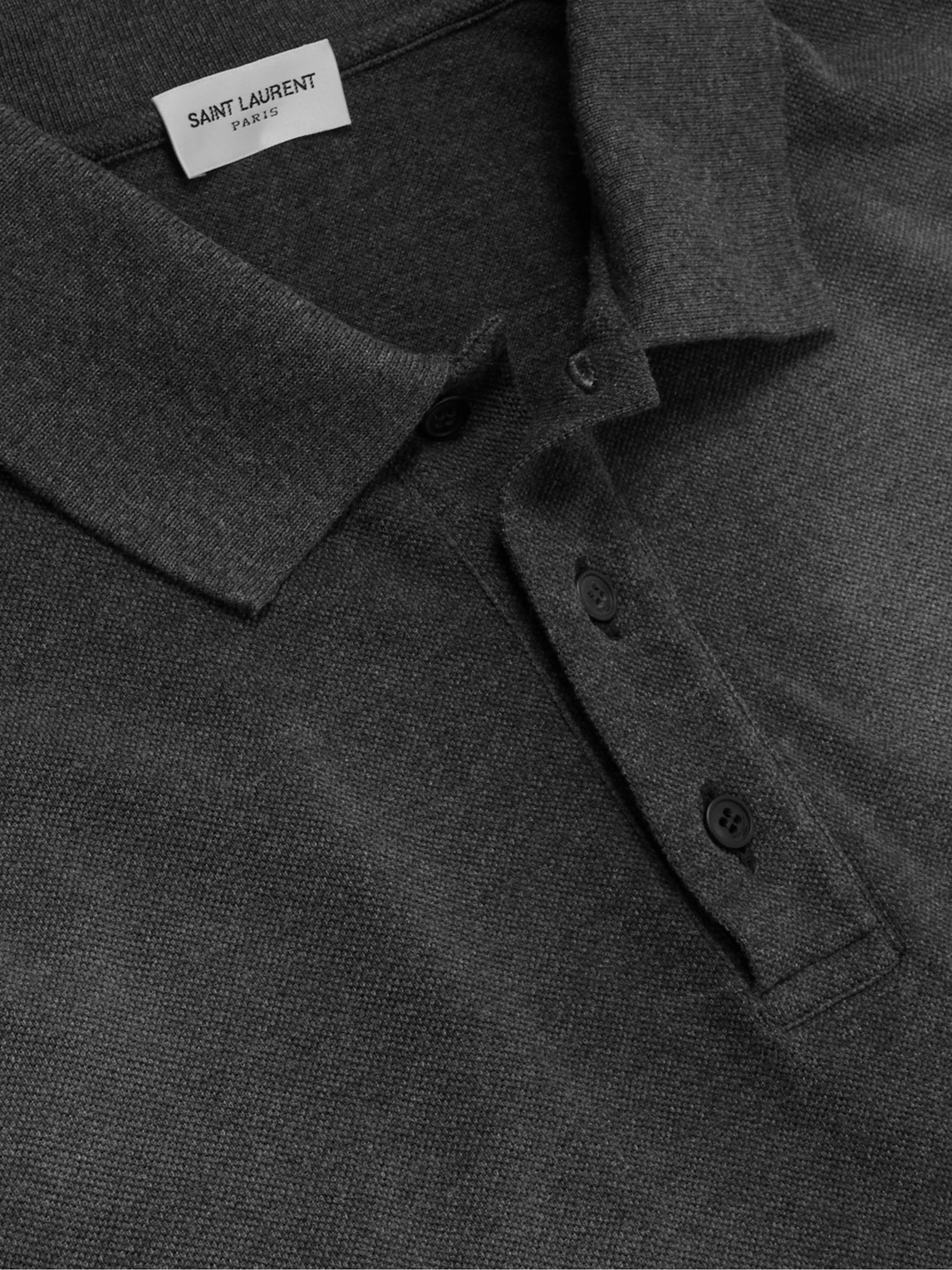 Shop Saint Laurent Logo-embroidered Cotton-piqué Polo Shirt In Gray