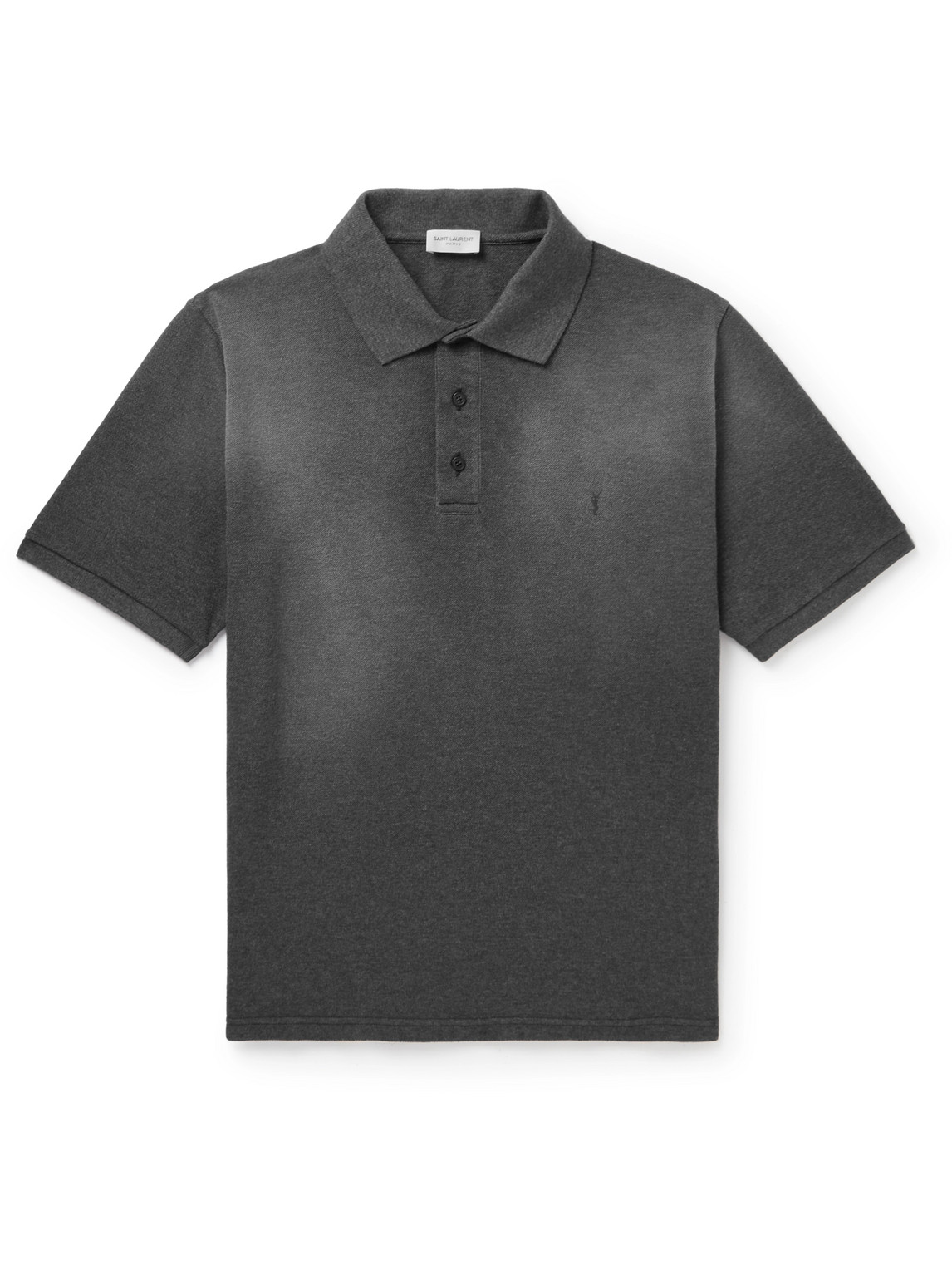 Shop Saint Laurent Logo-embroidered Cotton-piqué Polo Shirt In Gray