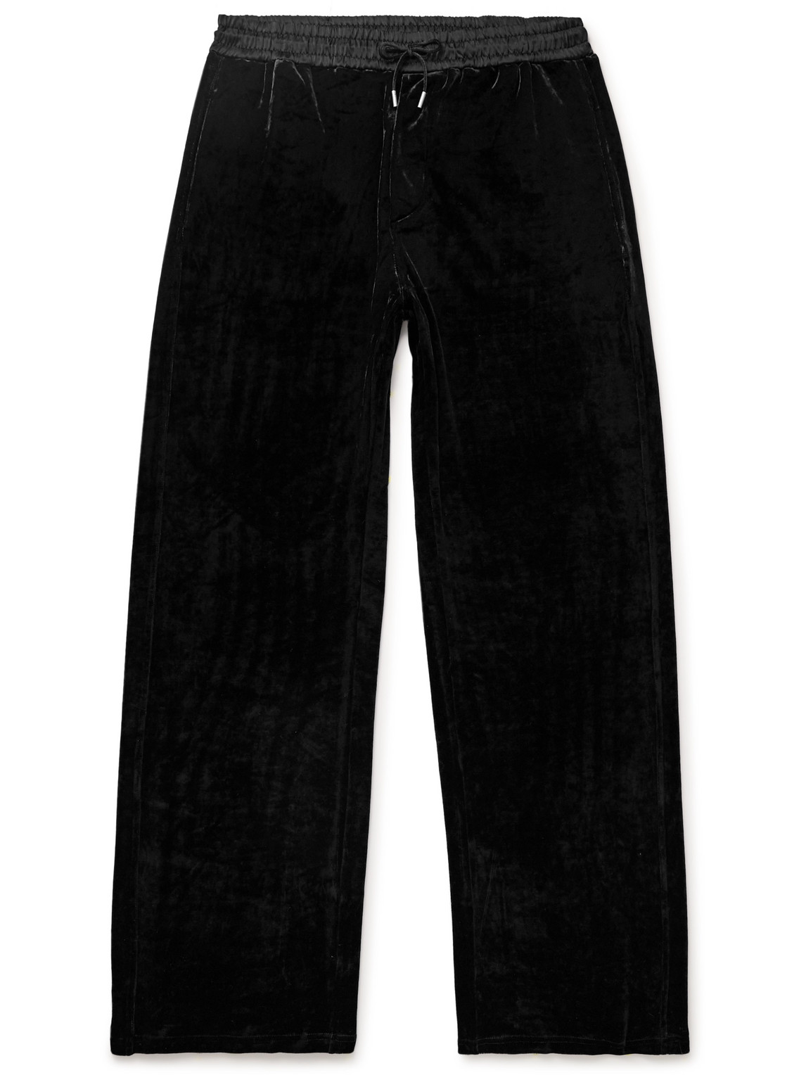 Saint Laurent Wide-leg Satin-trimmed Stretch-velvet Drawstring Trousers In Black