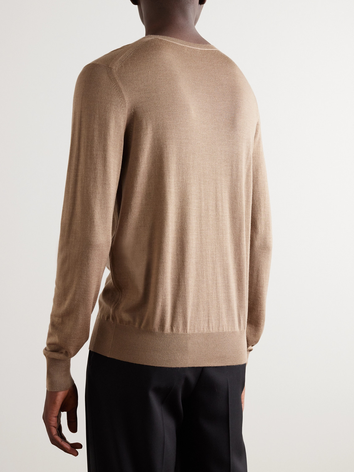 Shop Saint Laurent Slim-fit Wool, Cashmere And Silk-blend Sweater In Brown