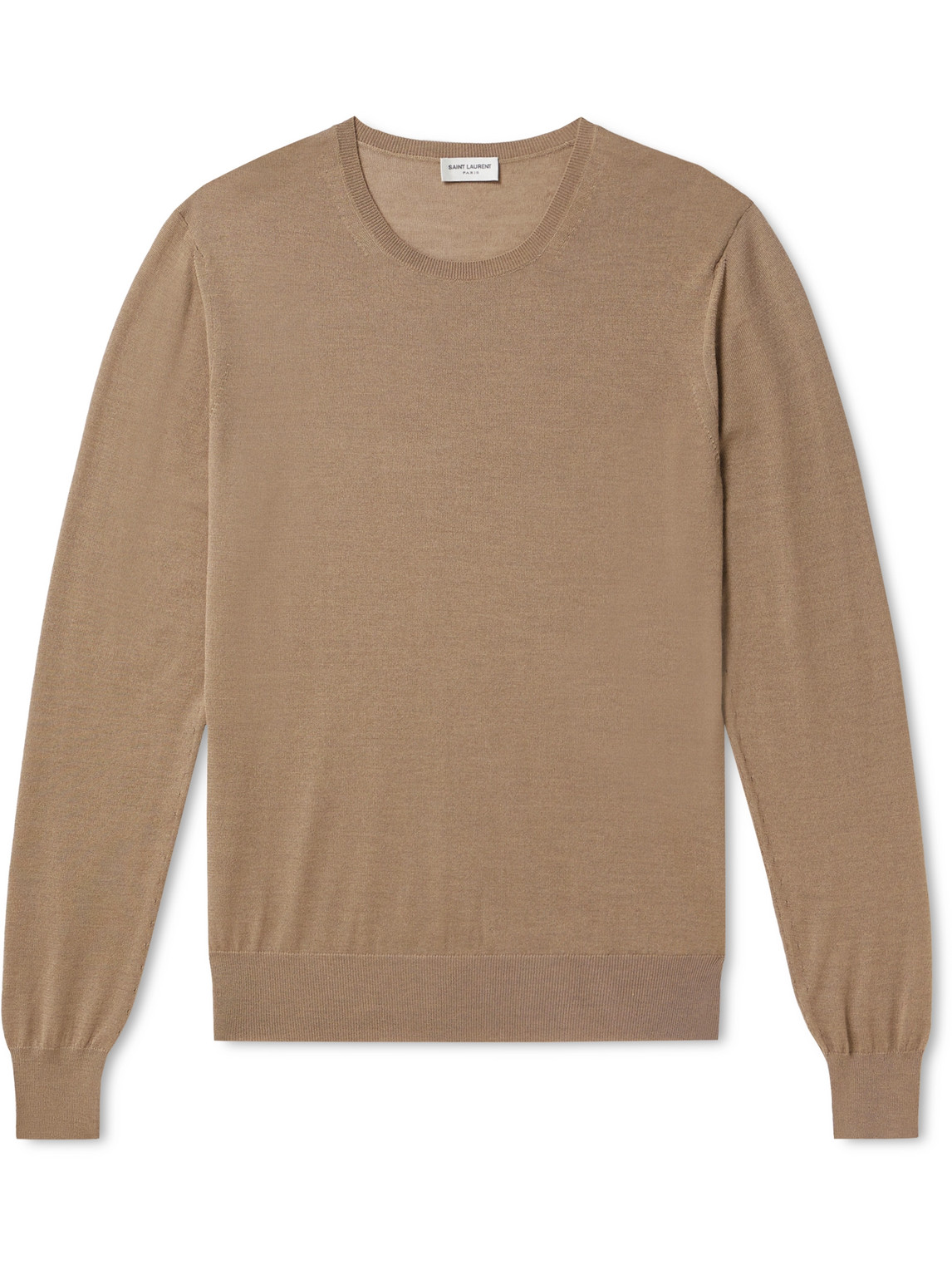 Shop Saint Laurent Slim-fit Wool, Cashmere And Silk-blend Sweater In Brown