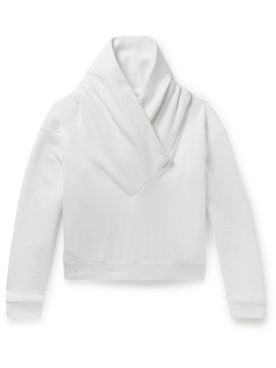 Shop Saint Laurent Shawl-collar Cotton-jersey Sweatshirt In White