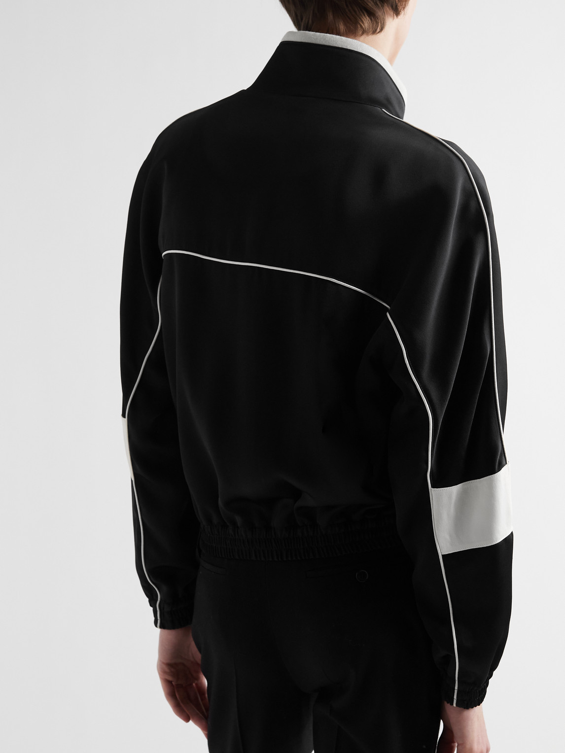 Shop Saint Laurent Teddy Logo-appliquéd Satin Jacket In Black