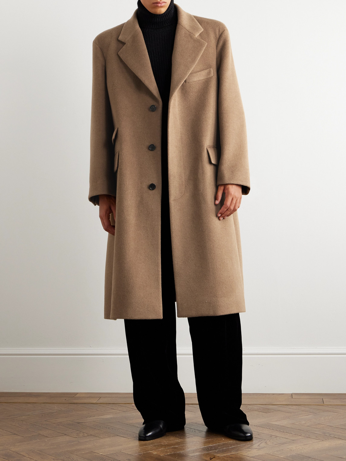 Shop Saint Laurent Oversized Brushed-wool Coat In Brown