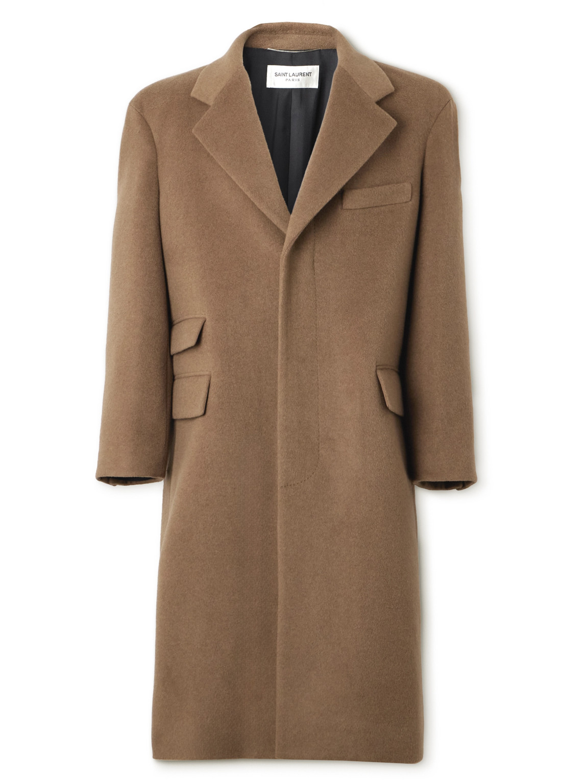 Saint Laurent Single-breasted Oversized Wool Coat In Beige