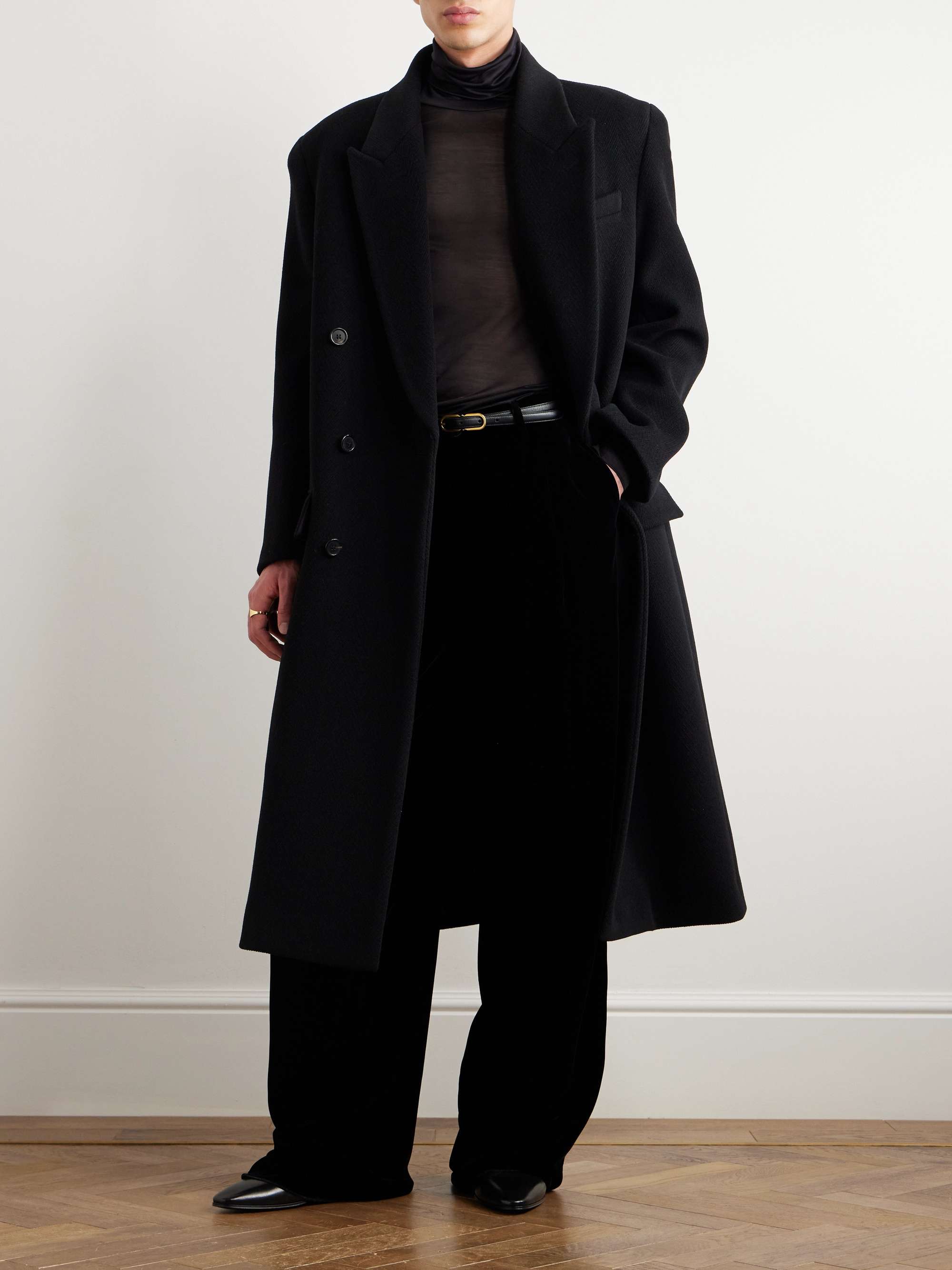 SAINT LAURENT Double-Breasted Herringbone Wool Overcoat for Men | MR PORTER