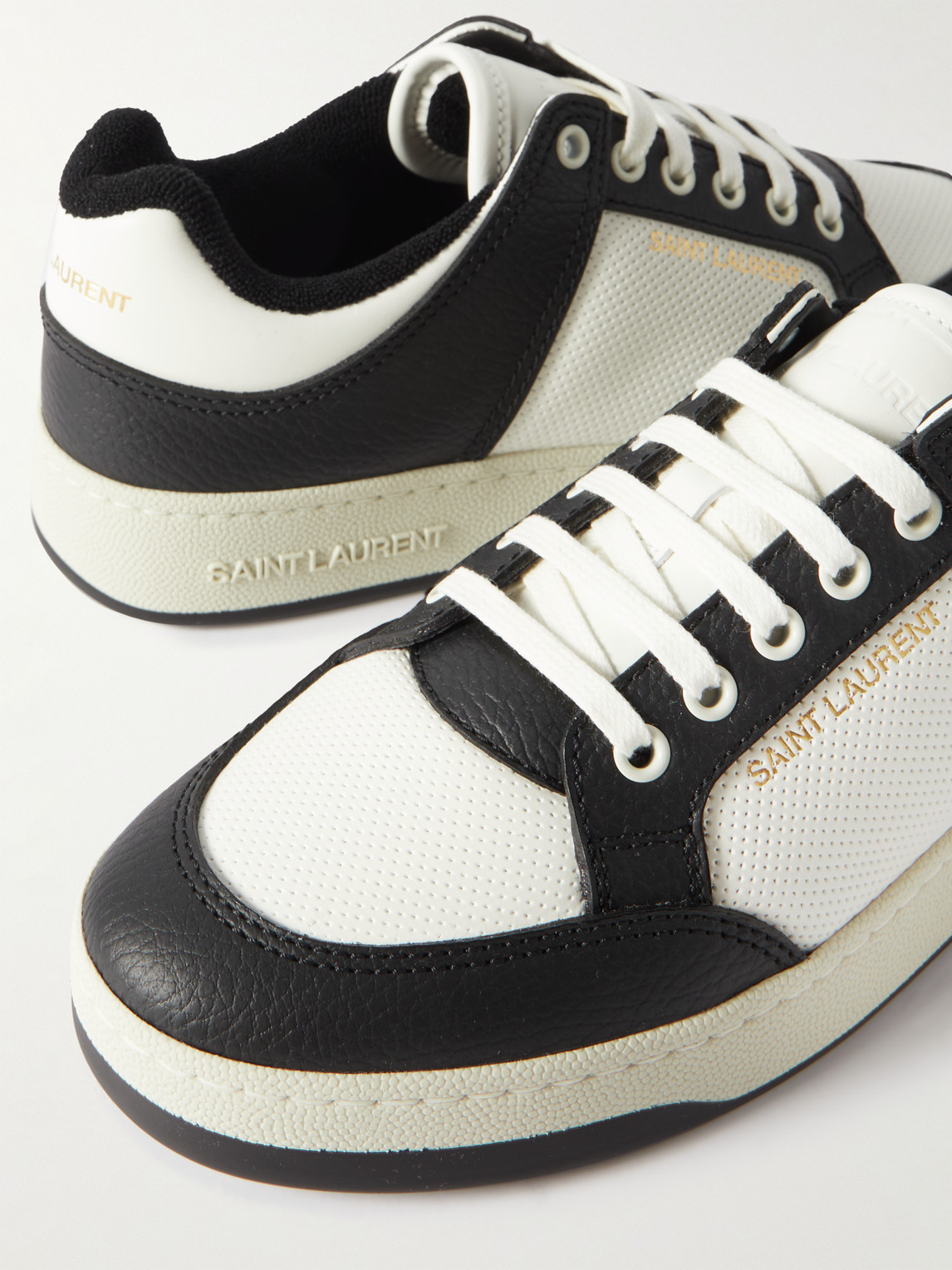 Shop Saint Laurent Sl/61 Perforated Leather Sneakers In White