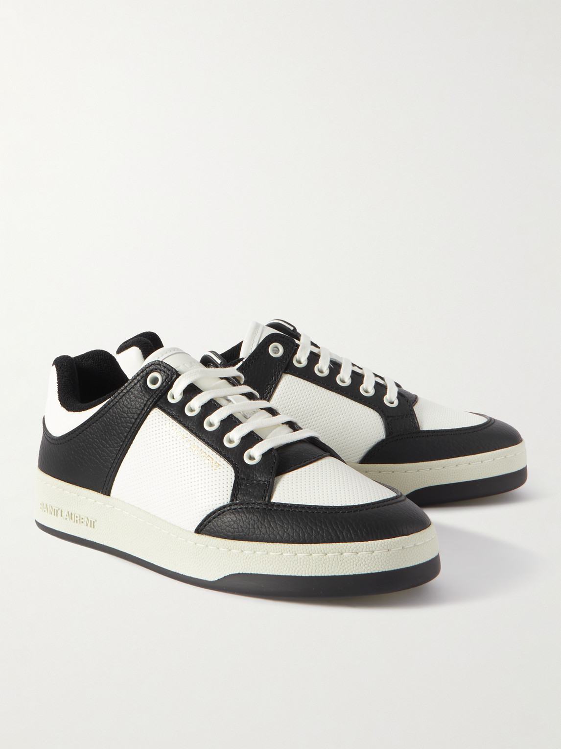 Shop Saint Laurent Sl/61 Perforated Leather Sneakers In White